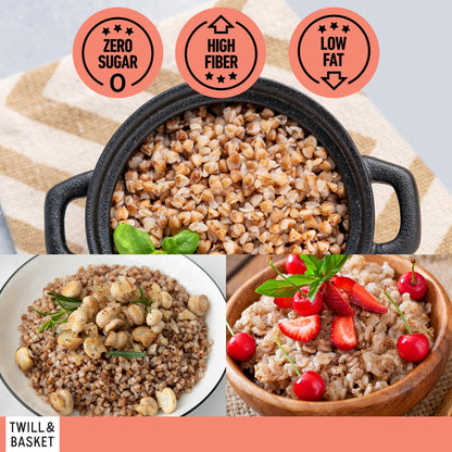 Twill & Basket Roasted Buckwheat 907g (2lb) - Buckwheat for Cooking, Salads, Soups, Porridge & Grain Bowls - Kosher Food, Vegan Meals, Non-GMO, Plant-Based Protein Source