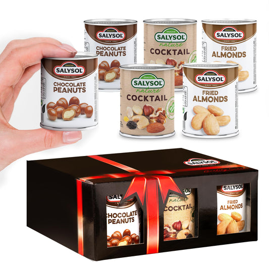 Salysol Snacks Nuts – Chocolate Peanuts, Nature Cocktail, Fried Almonds 6x50g – Chocolate Gift Box – Delicious Natural Nuts – Thoughtful Gift Sets for Him & Her