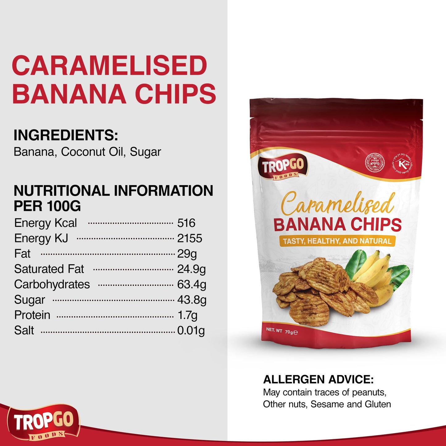 Tropgo Caramelised Banana Chips – Dried Fruit in a Resealable Bag - Parent
