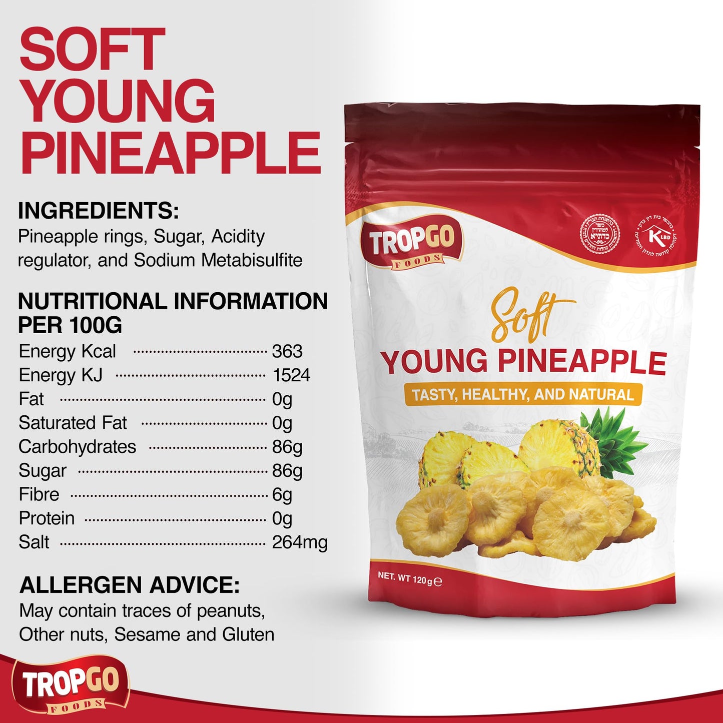 Tropgo Soft Young Dried Pineapple 120g Natural Dried Fruit - Parent
