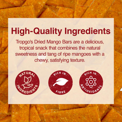 Tropgo Dried Mango Bars - 8 Bars – Healthy Fruit Snack Made from 100% Mango - Parent