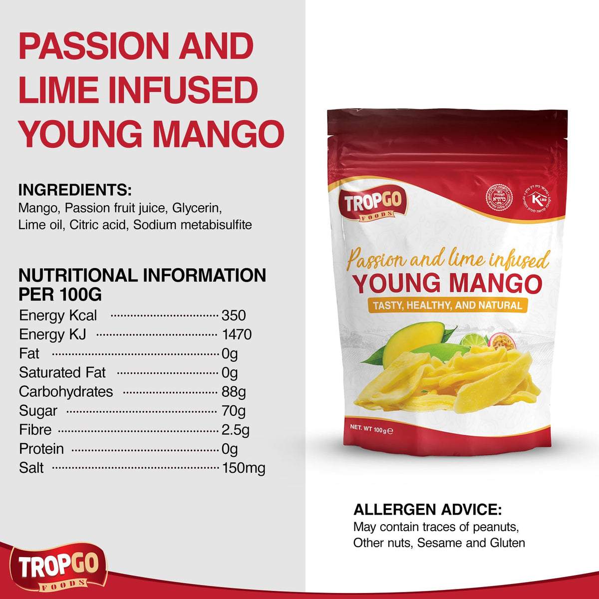 Tropgo Young Mango Infused Passion Fruit & Lime Tropical Dried Fruit Snack - Parent