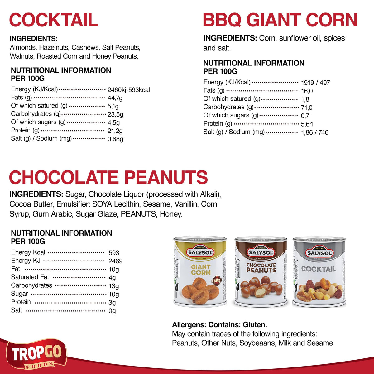 Salysol 3 Pack Mini Can Snack Variety – BBQ Giant Corn 30g, Chocolate Peanuts 50g, Spicy BBQ Cocktail 50g – Gift Box Snack Set for Men and Women