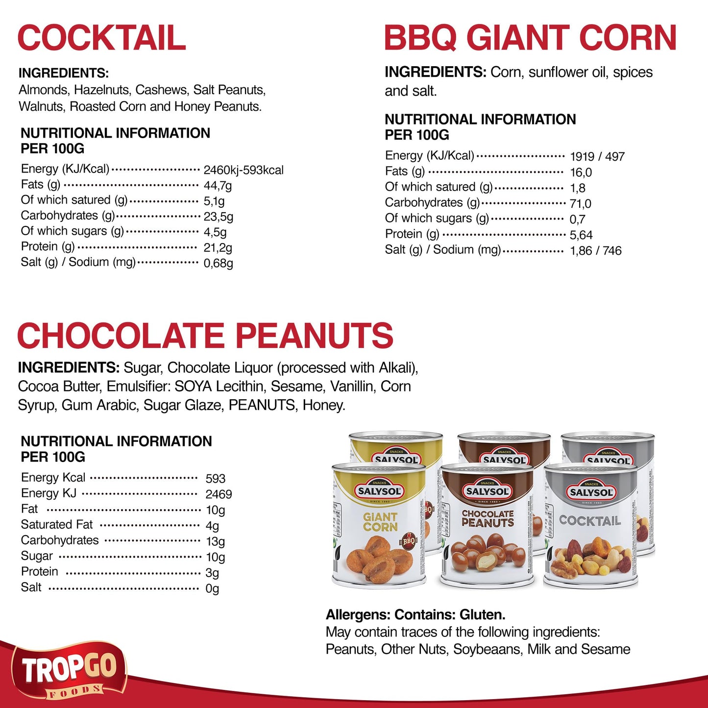 Salysol 6 Pack Mini Can Snack Variety – 2 BBQ Giant Corn 30g, 2 Chocolate Peanuts 50g, 2 Spicy BBQ Cocktail 50g – Gift Box Snack Set for Men and Women