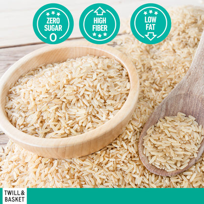 Twill & Basket Premium Brown Rice 2 lb Bag – Naturally Nutritious, Fibre-Rich, Easy Cook Rice Ideal for Healthy Meals, Kosher Food & Balanced Diets