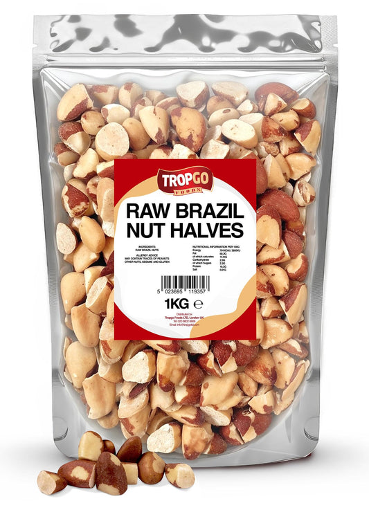 Tropgo Raw Brazil Nut Halves 1kg - Packed Fresh, 100% Natural Brazilian Nuts with Fibre, Protein, and Minerals, Perfect for Snacking - Kosher Nuts - Bulk Brazil Nuts