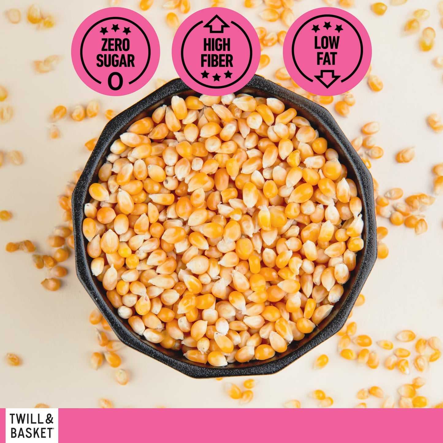 Twill & Basket Popcorn Seeds 2 lb – Hand-Picked Non-GMO, Kosher Snack – Fluffy, Tender Kernels for Homemade Popcorn – High Fibre, Bulk Size