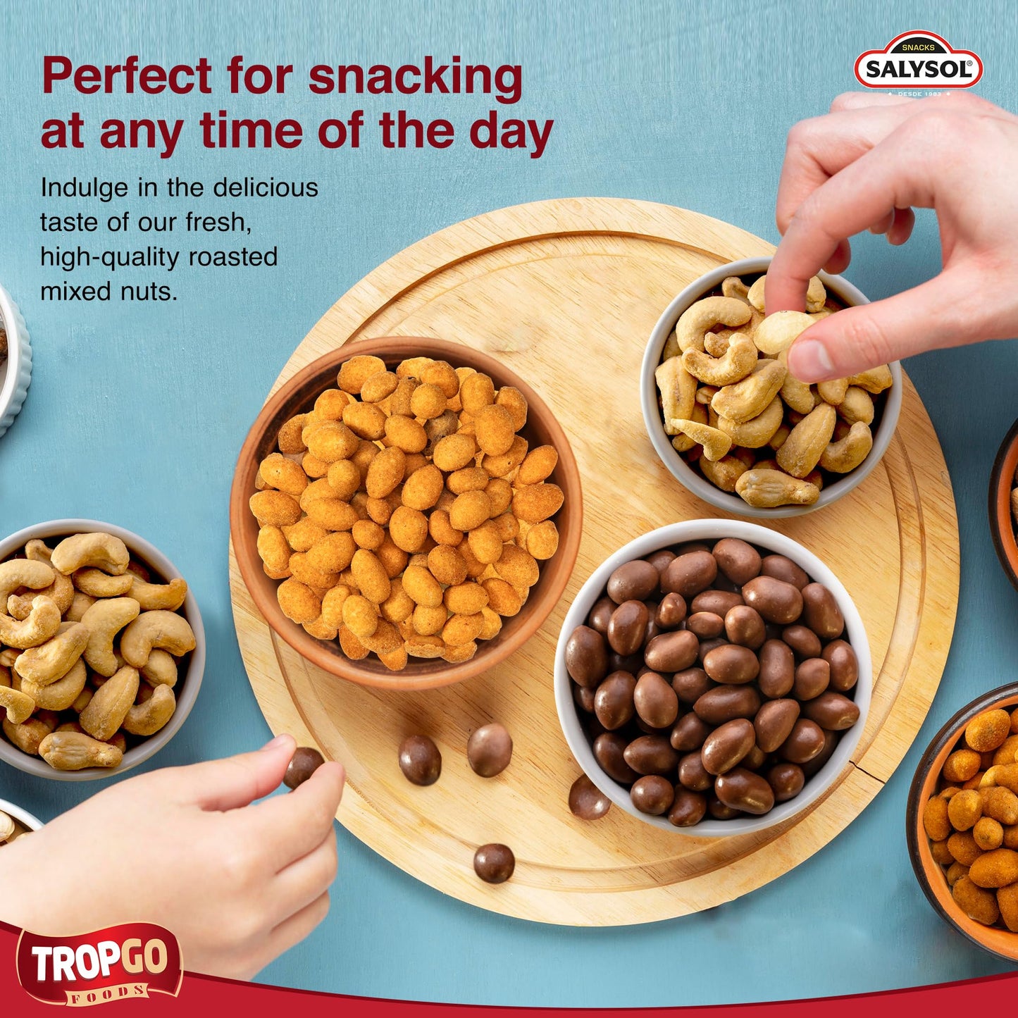 Salysol Snacks Nuts Chocolate Peanuts, Spicy Peanuts, Cashews 6 x 50g Cans - Chocolate Gift Box - Delicious Pure Natural Nuts - Thoughtful Gift Sets for Men and Women