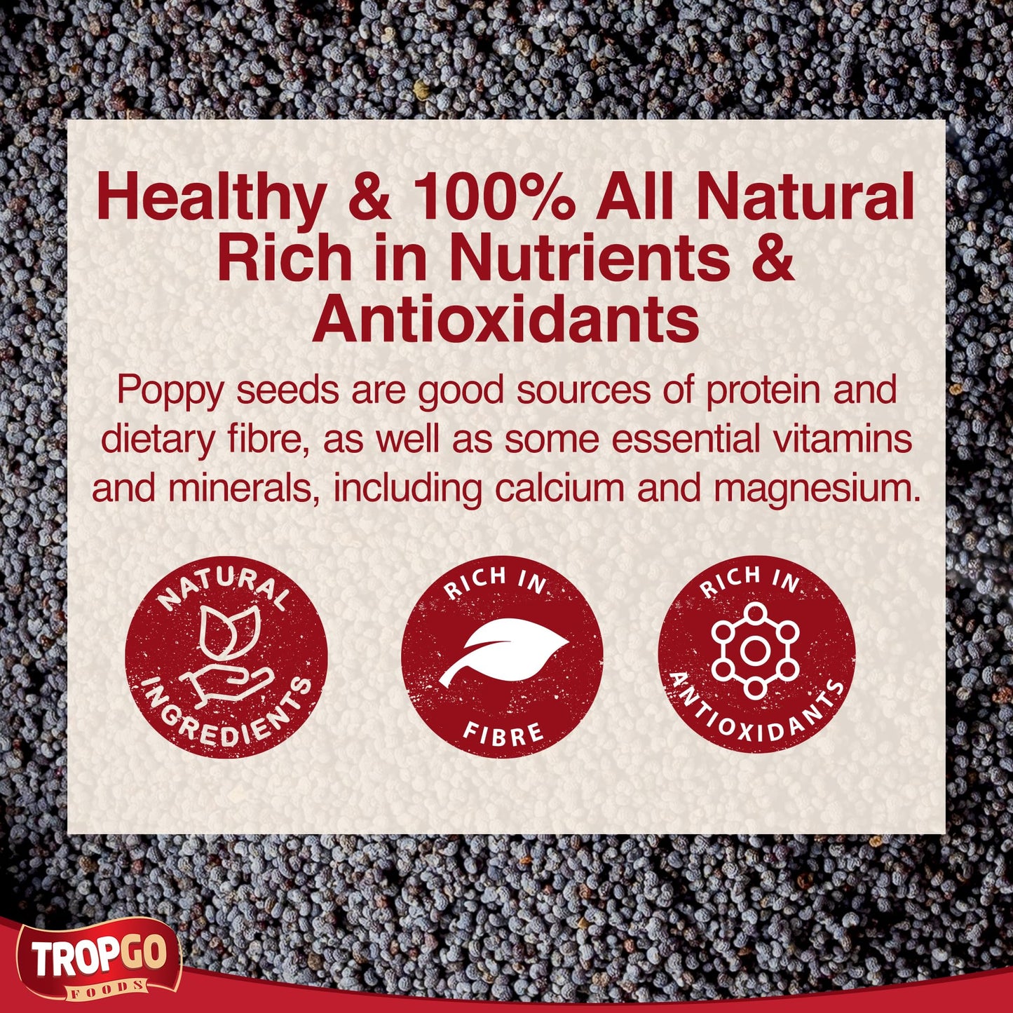 Tropgo Poppy Seeds 200g - Non-GMO, in Resealable and Recyclable Tub - Parent