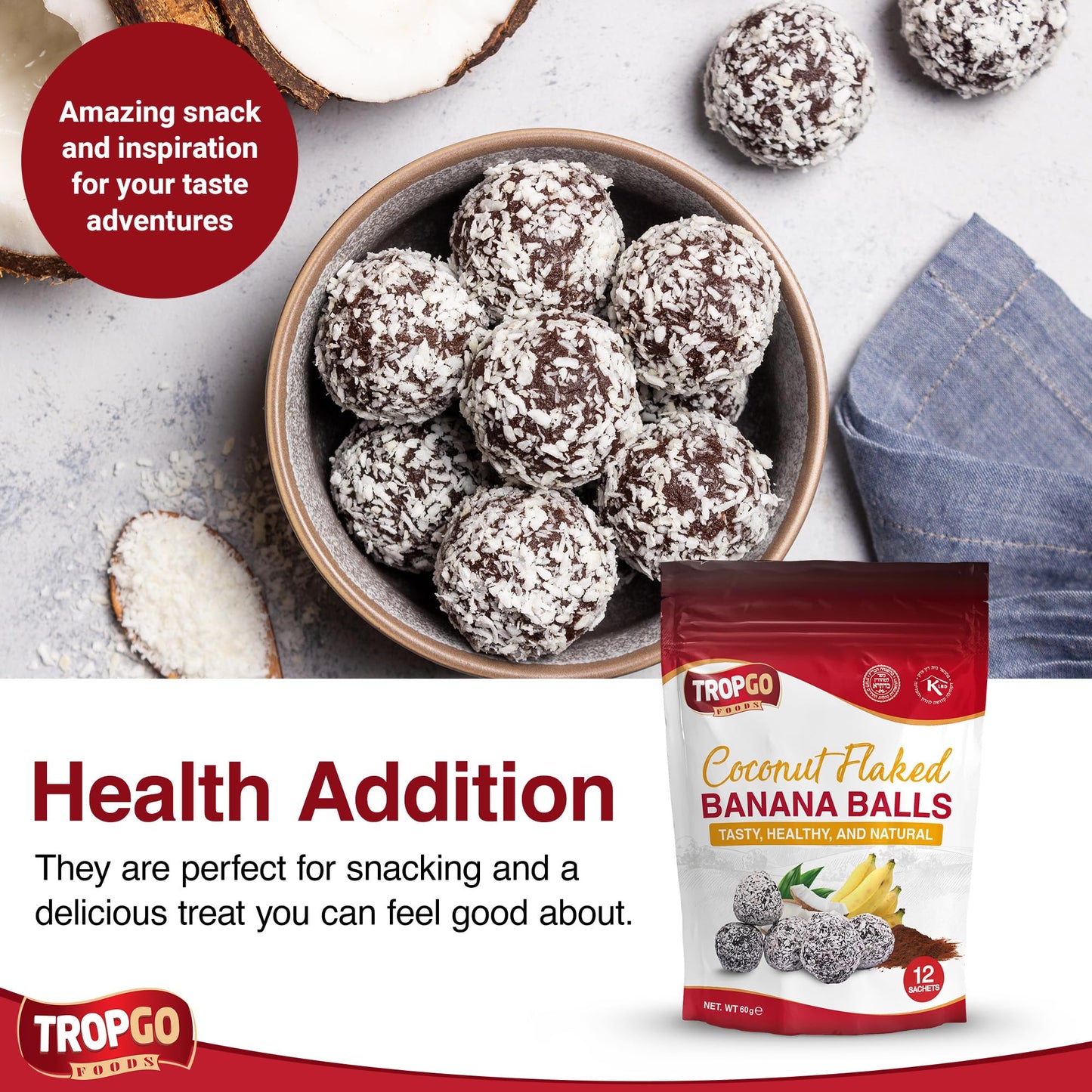 Tropgo Banana Balls with Coconut Flakes 12pcs – Made from Dried Banana, Coconut Milk, and Natural Ingredients - Parent