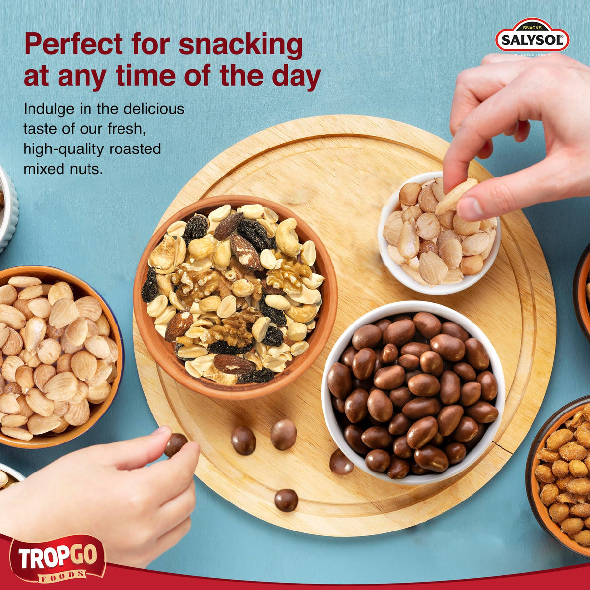 Salysol Snacks Nuts – Chocolate Peanuts, Nature Cocktail, Fried Almonds 6x50g – Chocolate Gift Box – Delicious Natural Nuts – Thoughtful Gift Sets for Him & Her