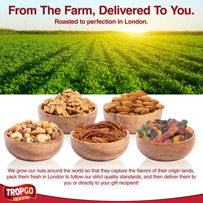 Tropgo 5 Sections Mixed Nuts Gift Set – Delicious Almonds, Walnuts, Cashews, Sweet Mango Cubes & Raw Pecans Mixed Nuts Snacks – Red Congratulations Card Snack Box