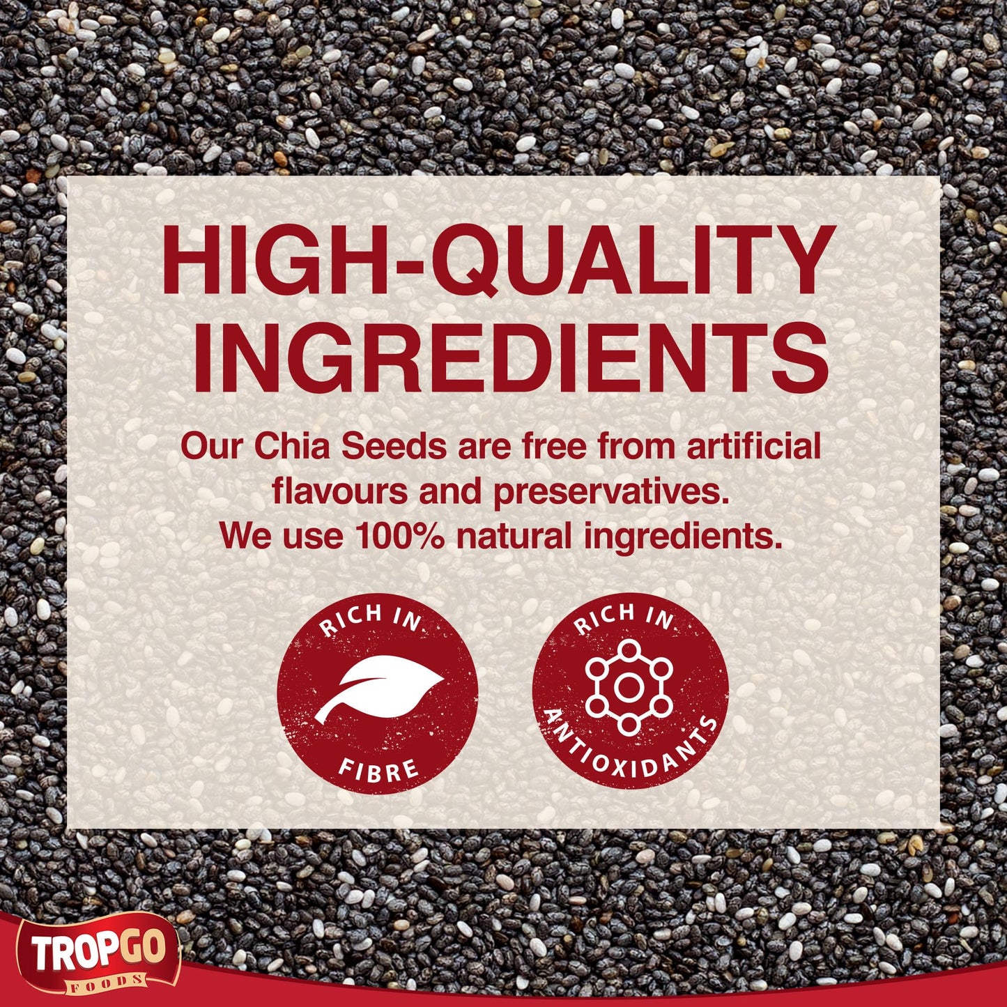 Tropgo Chia Seeds 1kg - Natural Superfood, High Fibre, Omega 3 Rich, Plant-Based Protein for Healthy Kids Smoothies, Baking, Breakfast & Toppings - Health Food Versatile Ingredient