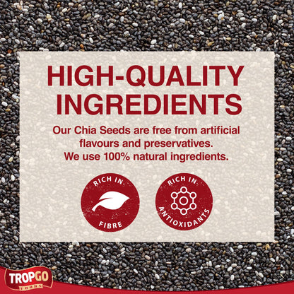 Tropgo Chia Seeds 1kg - Natural Superfood, High Fibre, Omega 3 Rich, Plant-Based Protein for Healthy Kids Smoothies, Baking, Breakfast & Toppings - Health Food Versatile Ingredient
