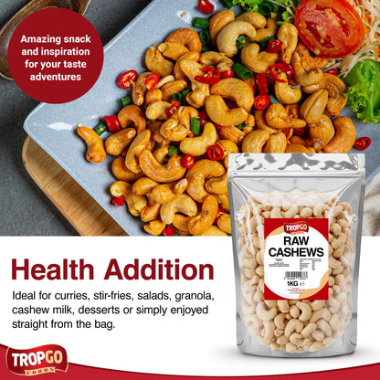 Tropgo 1kg Raw Cashew Nuts - Large & Tasty Cashews - Packed Fresh Premium Quality Cashew Nut - Healthy for the Heart, High in Fibre & Minerals - Perfect for Snacking