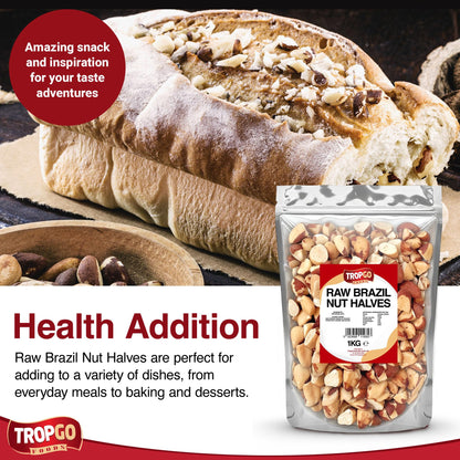 Tropgo Raw Brazil Nut Halves 1kg - Packed Fresh, 100% Natural Brazilian Nuts with Fibre, Protein, and Minerals, Perfect for Snacking - Kosher Nuts - Bulk Brazil Nuts