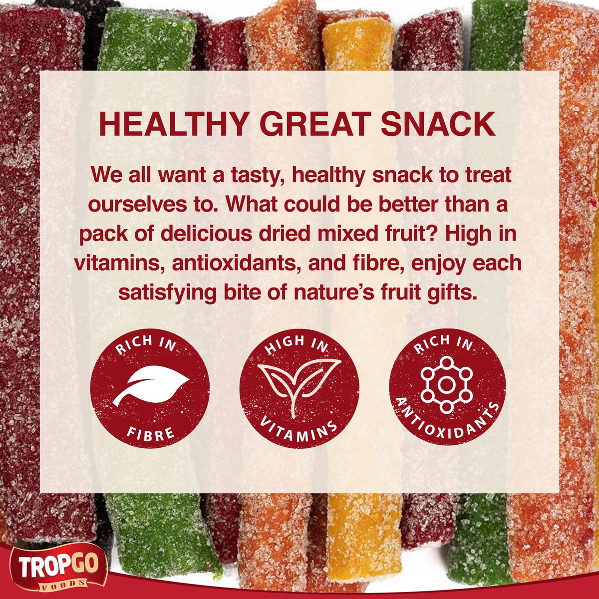 Tropgo Fruity Chewy Mini Sticks - Pack of 2 | Sugar-Coated Fruit-Flavoured Snack | Peach, Passion Fruit, Kiwi, Blueberry, Strawberry & Raspberry | 120g