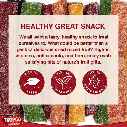 Tropgo Fruity Chewy Mini Sticks - Pack of 2 | Sugar-Coated Fruit-Flavoured Snack | Peach, Passion Fruit, Kiwi, Blueberry, Strawberry & Raspberry | 120g