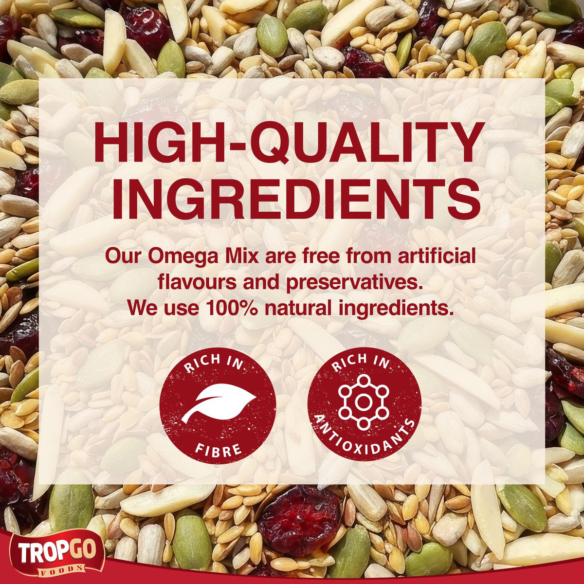 Tropgo Omega Mix 200g - Premium Nuts, Seeds, and Dried Fruit in Resealable and Recyclable Tub - Parent