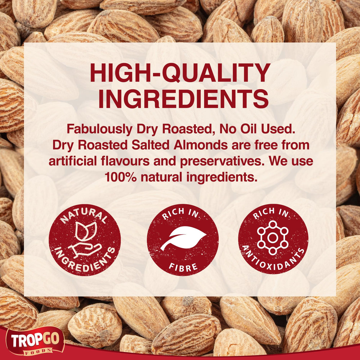 Tropgo Roasted Salted Almonds 180g Tub - Pack of 2 - Almond Nuts in Resealable and Recyclable Tub - Wholesome Trail Mix with Fibre, Protein, and Essential Minerals - Healthy Nuts for All Ages