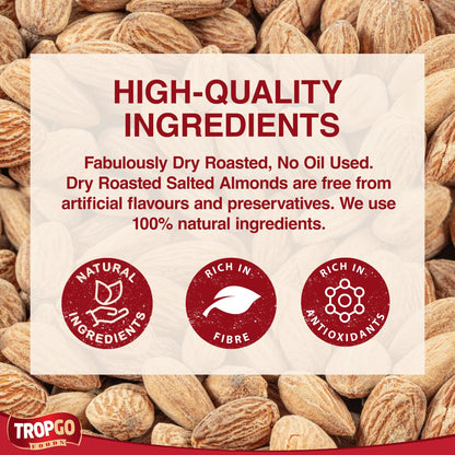 Tropgo Roasted Salted Almonds 180g Tub - Pack of 2 - Almond Nuts in Resealable and Recyclable Tub - Wholesome Trail Mix with Fibre, Protein, and Essential Minerals - Healthy Nuts for All Ages