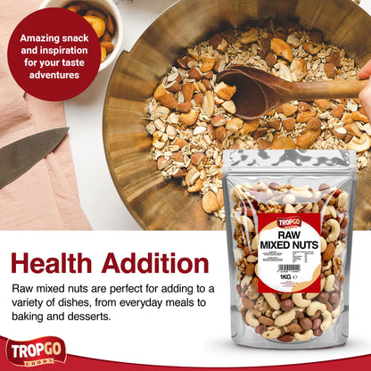 Tropgo Raw Mixed Nuts - 1kg Nut Snacks - Packed Fresh, Healthy Jumbo Nuts with Fibre, Protein, and Minerals - Perfect Snacking - Includes Almonds, Brazil Nuts, Cashews, Peanuts, Walnuts & Hazelnuts